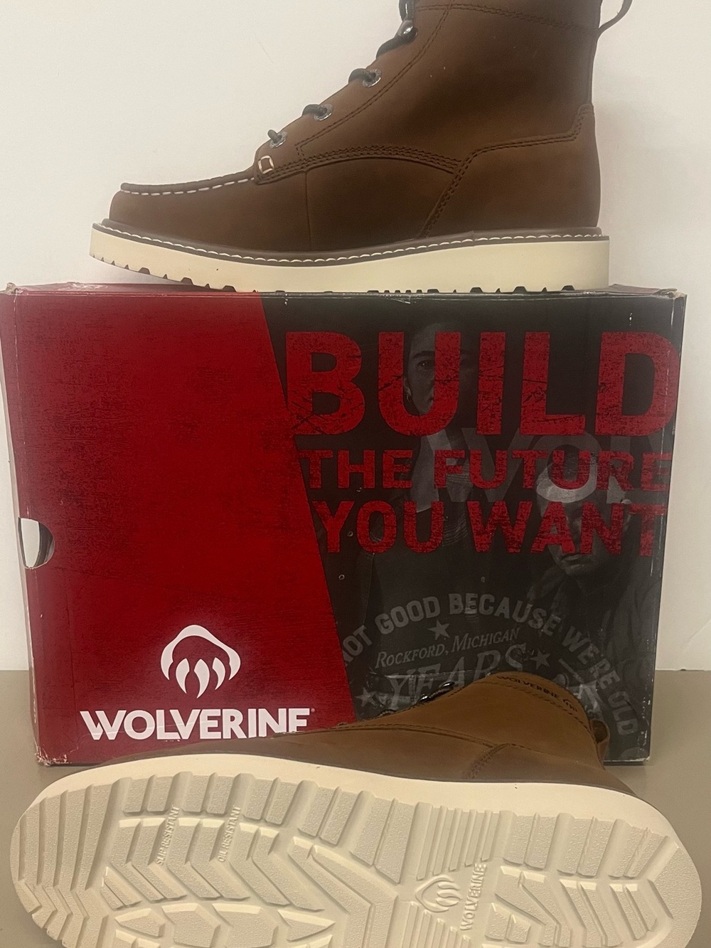 Wolverine Brown Moc Toe Work Boot with Cream Sole - Picture 6 of 6